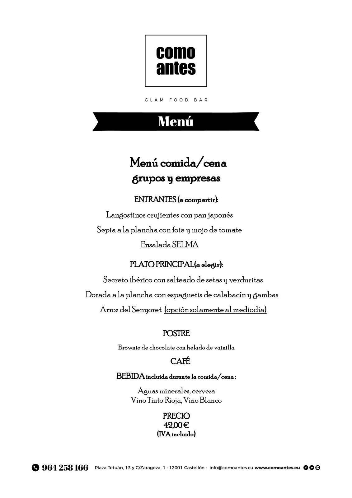 Menú cena empresas Como Antes 2025